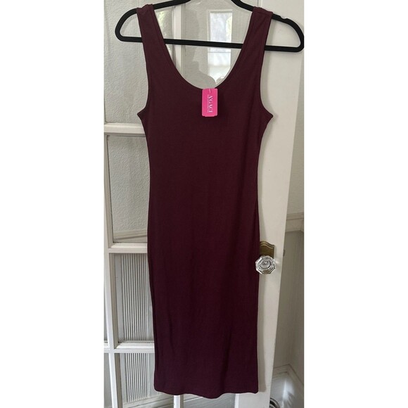 Burgundy Bodycon Dress Ribbed Tank Womens Large NWT - Picture 1 of 11